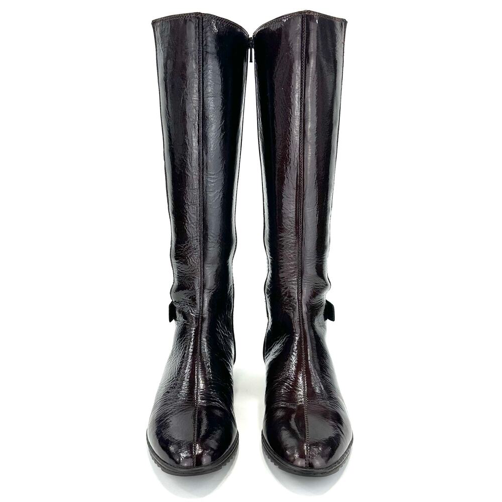 Sofft Brown Knee High Tall Boot Size 7M Patent Leather Low Heel Comfort Casual - Picture 13 of 13